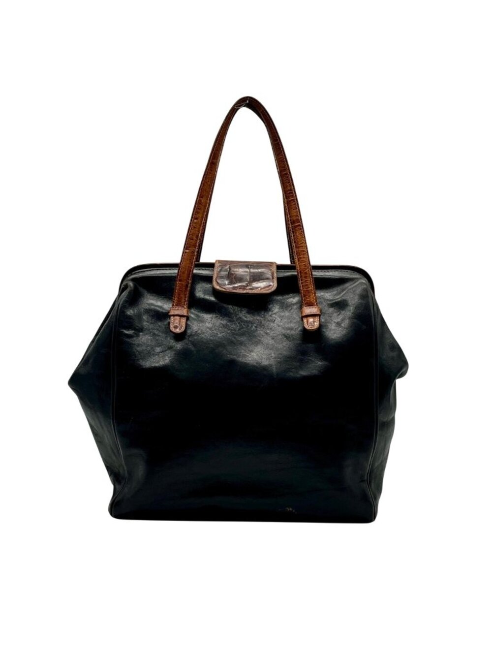 Furla Doctor-Style Black And Brown Leather Satchel Bag